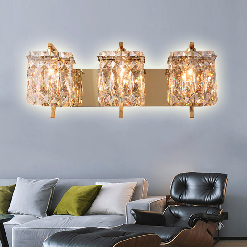 Modern Crystal Rectangle Wall Light With 1/2/3 Lights - Flush Mount Sconce In Chrome/Gold For Living