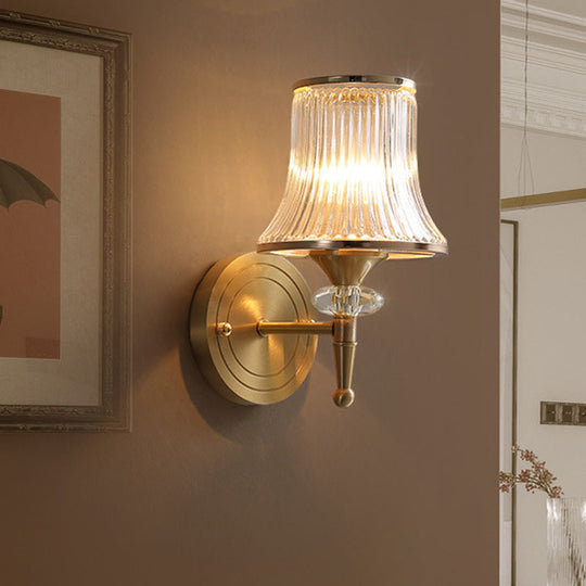 Mid-Century Crystal Ribbed Wall Mounted Lamp - Brass Flush Sconce For Living Room 1 /