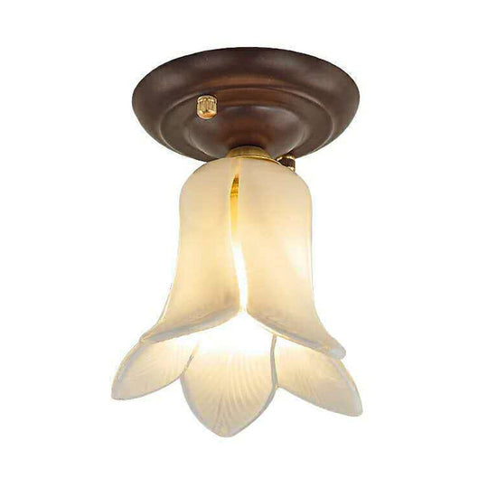 Traditional Glass Flush Ceiling Light Fixture - Flower Shaped White/Yellow/Purple 1 For Living Room