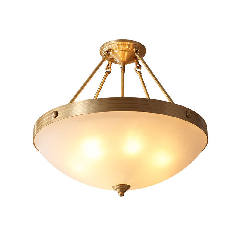 Traditional Frosted Glass Bowl Semi Flush Light - Gold 3 Lights For Dining Room 12’/16’/19.5’ Wide
