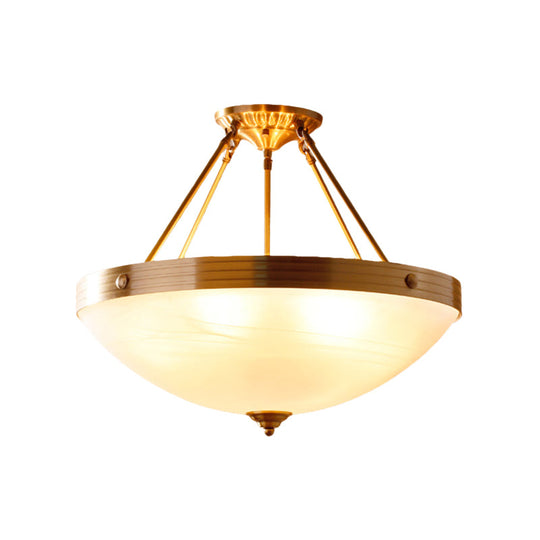 Traditional Frosted Glass Bowl Semi Flush Light - Gold 3 Lights For Dining Room 12’/16’/19.5’ Wide