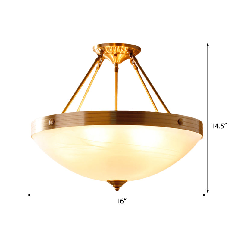 Traditional Frosted Glass Bowl Semi Flush Light - Gold 3 Lights For Dining Room 12’/16’/19.5’ Wide