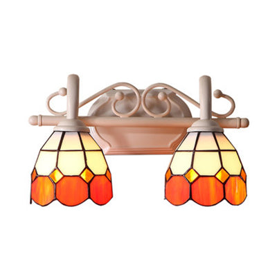 Tiffany Style Scalloped Wall Lighting: Stained Glass 2 Lights Vanity Light In Orange/Blue For
