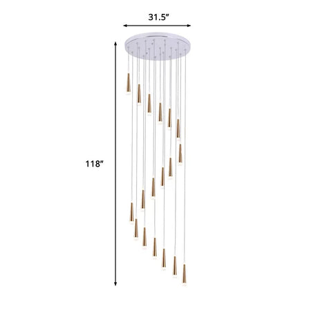 Minimalist Spiral Design Gold Cone Pendant With 19 Bulb Acrylic Stair Multi-Lamp Hanging Light