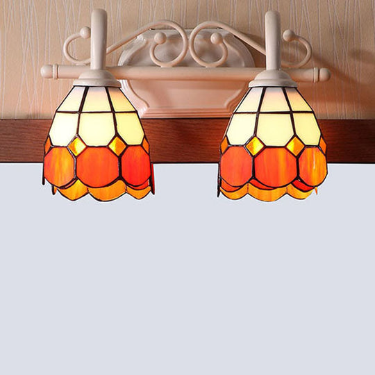 Tiffany Style Scalloped Wall Lighting: Stained Glass 2 Lights Vanity Light In Orange/Blue For