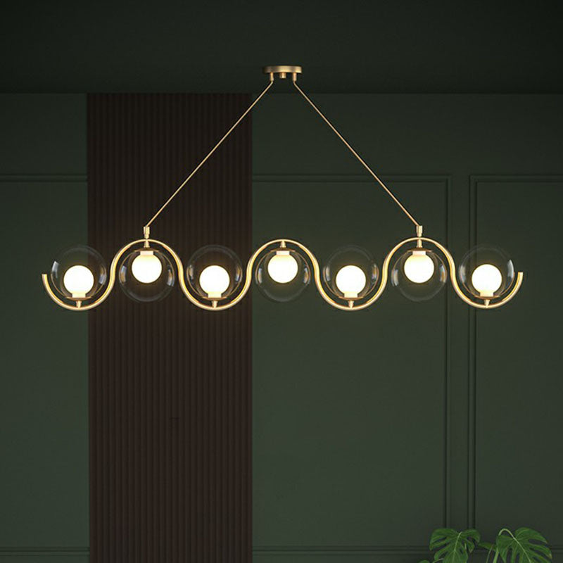 Postmodern Island Light Fixture: Wavy Metallic Hanging Lamp With Glass Shade