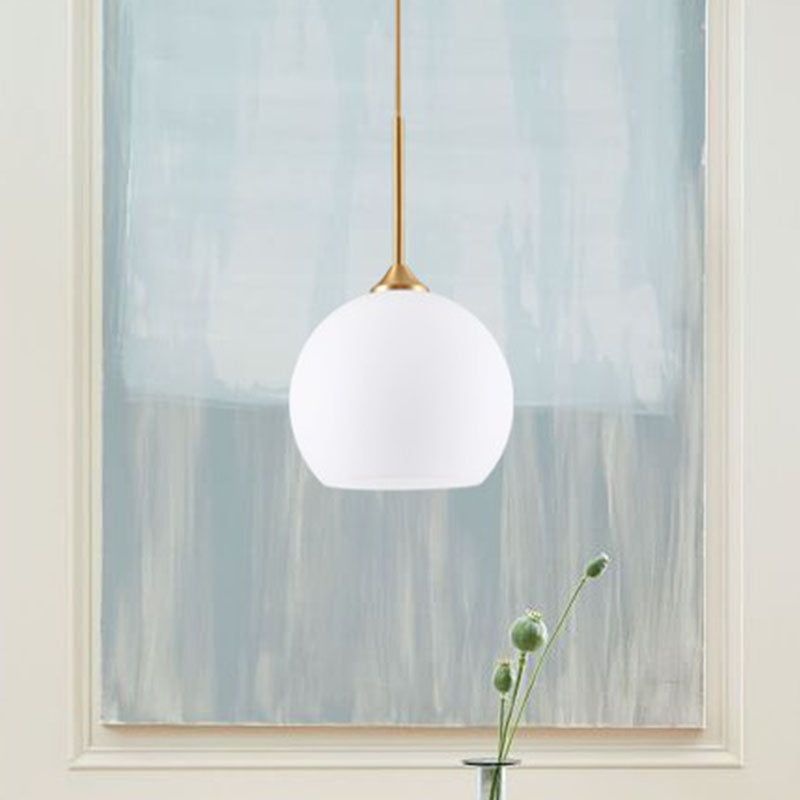 White Simplicity Pendant Light With Glass Dome And Brass Finish