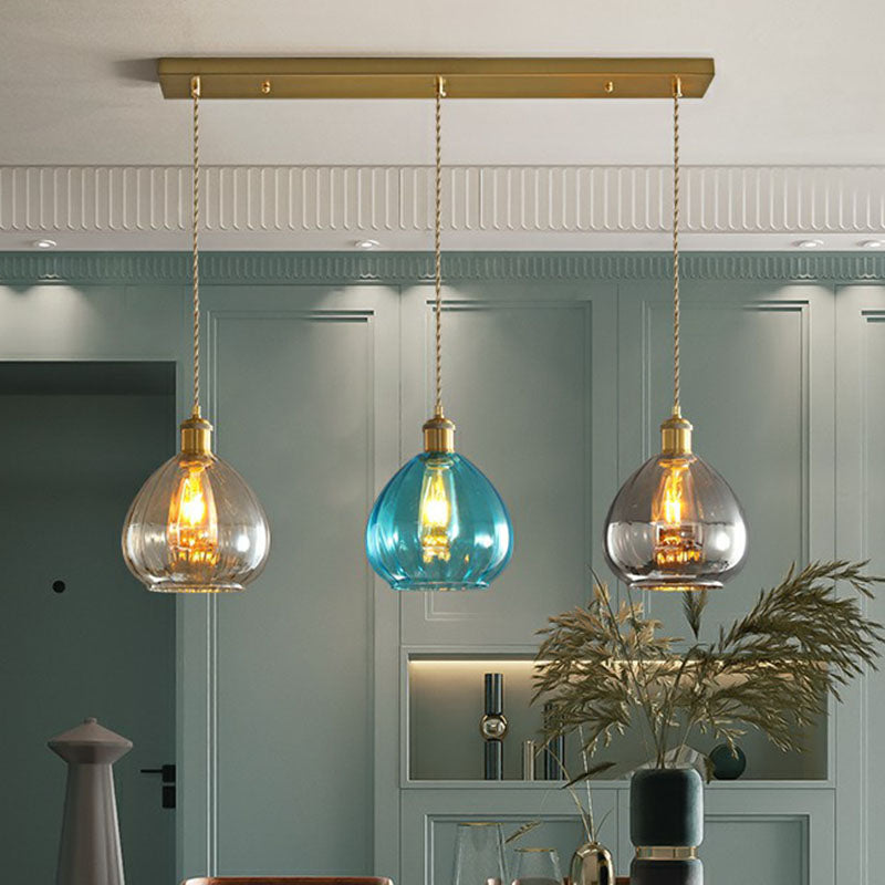 Teardrop Glass Cluster Pendant - Post-Modern Brass Finish 3-Light Hanging Lamp