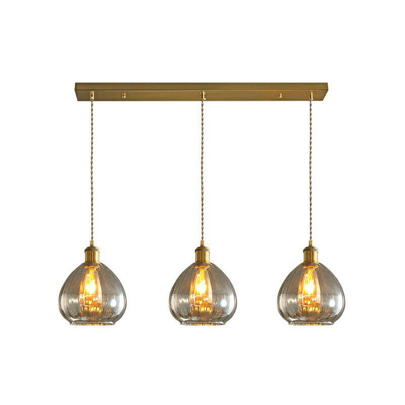 Teardrop Glass Cluster Pendant - Post-Modern Brass Finish 3-Light Hanging Lamp Amber / Linear