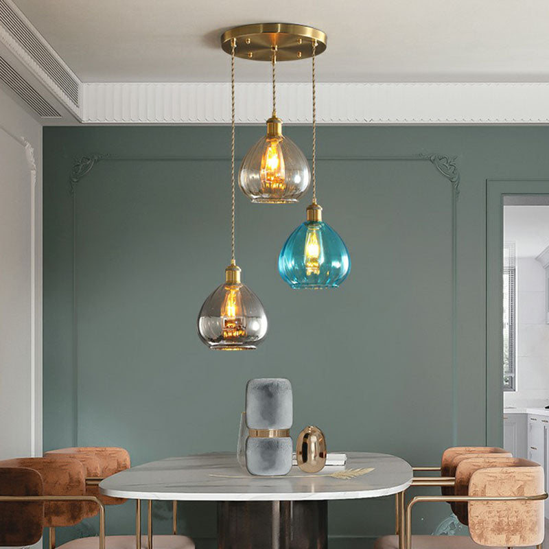 Teardrop Glass Cluster Pendant - Post-Modern Brass 3-Light Hanging Lamp