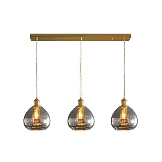 Teardrop Glass Cluster Pendant - Post-Modern Brass Finish 3-Light Hanging Lamp Smoke Gray / Linear