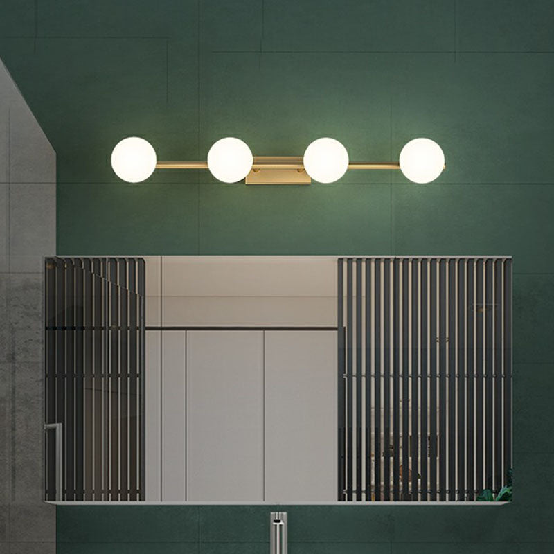 Sleek Gold Linear Vanity Wall Light With Milky Ball Glass Sconce For Bathroom