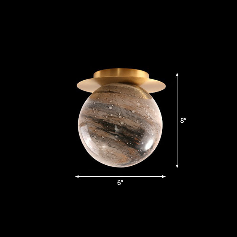 Nordic 1-Light Stained Glass Flush Mount Lamp: Elegant Brass Finish Ceiling Light For Corridor Brown