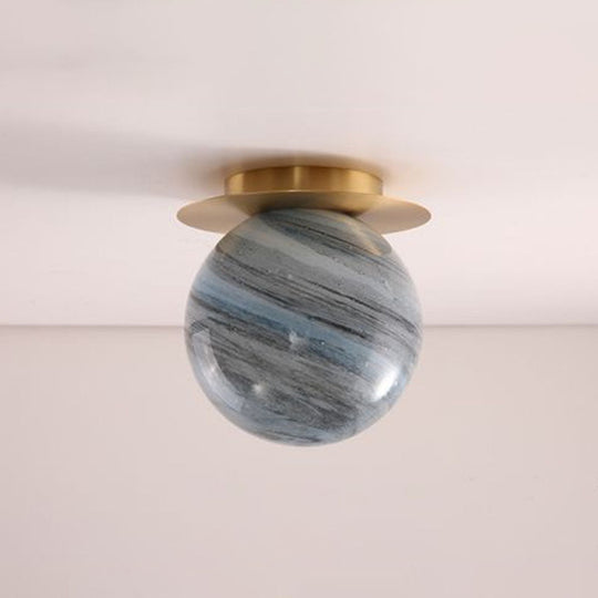 Nordic 1 - Light Stained Glass Flush Mount Lamp: Elegant Brass Finish Ceiling Light For Corridor
