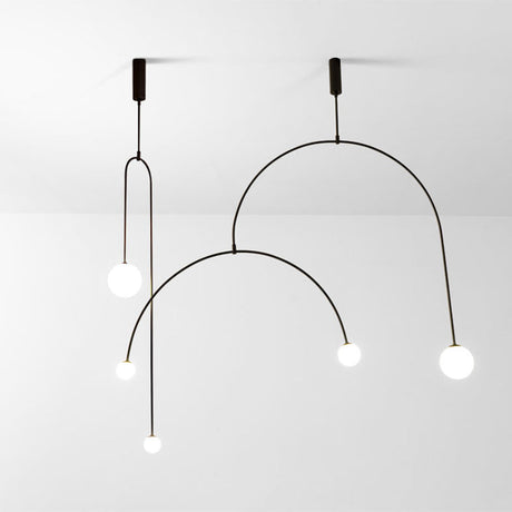 Modern Black Arched Pendant Lamp - Simplicity 3-Light Chandelier With Ball White Glass Shade