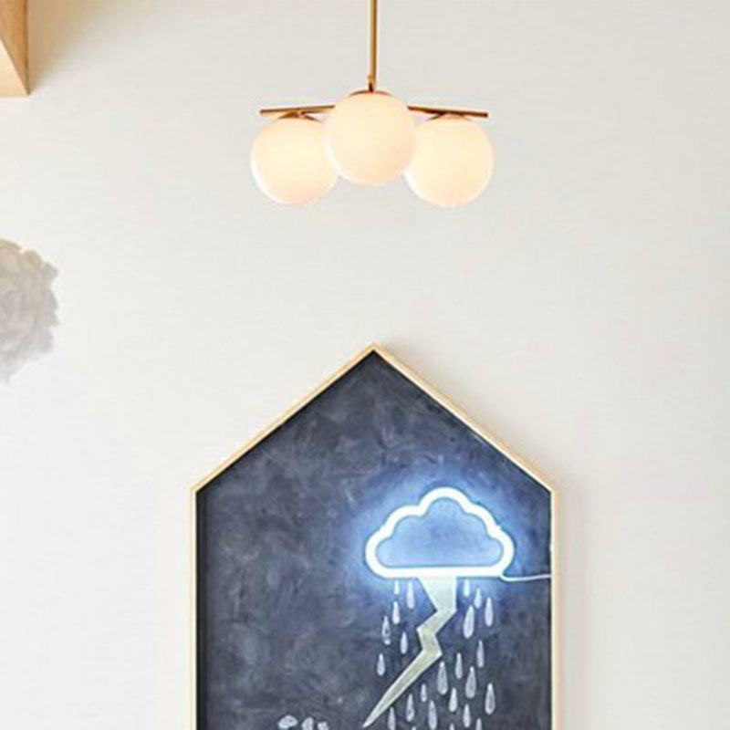 Modern 3-Head Gold Ball Chandelier With Cream Glass Shade - Minimalistic Lighting Solution