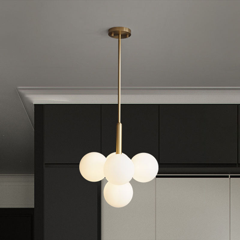 Gold Pendulum Milk Glass Chandelier - Simplicity 5-Light Pendant For Restaurants