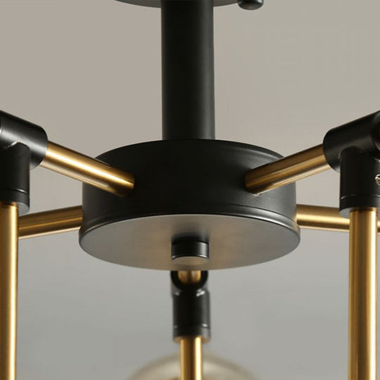 10-Light Black And Brass Chandelier With Radial Pendant Ball Glass Shade: A Postmodern Statement