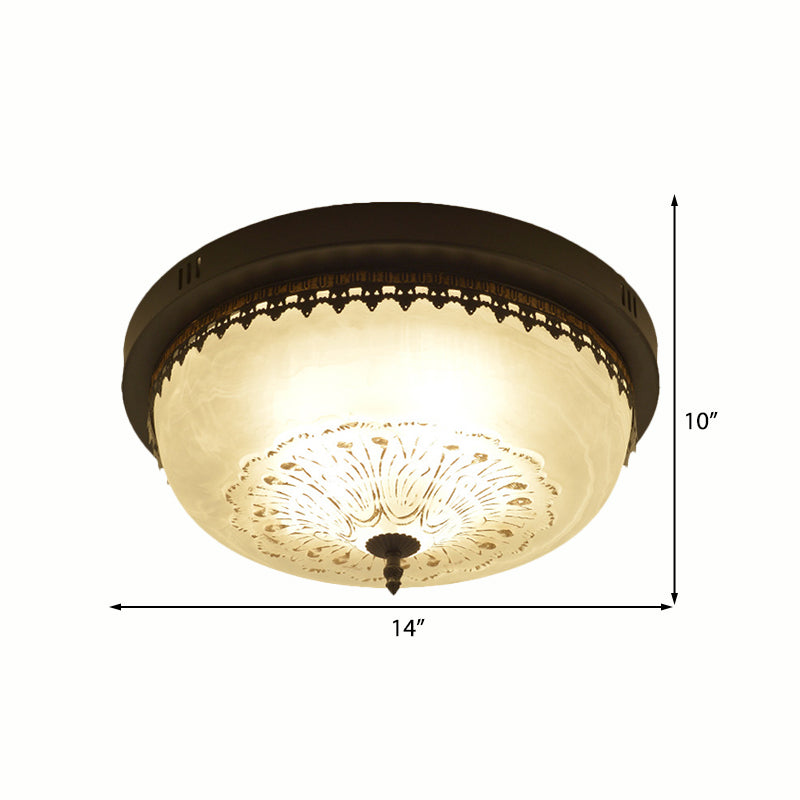 White Glass Flush Fixture With Traditional Design - 3/4 Lights Black Finish 14/18 Wide