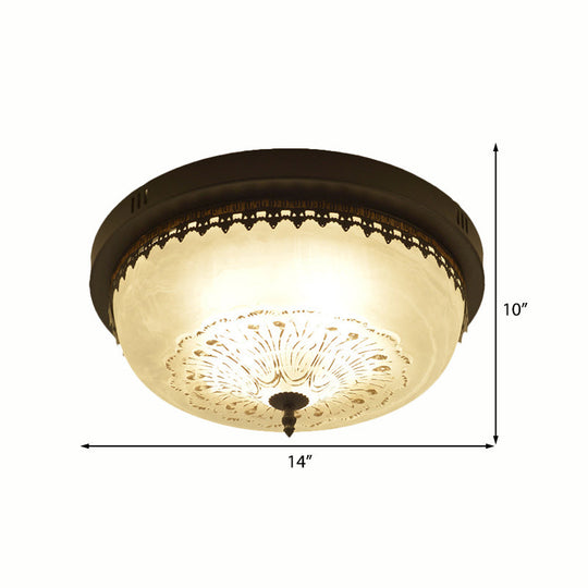 White Glass Flush Fixture With Traditional Design - 3/4 Lights Black Finish 14/18 Wide