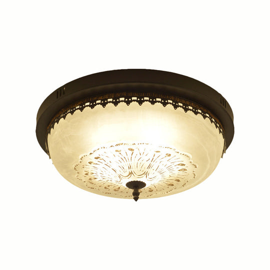 White Glass Flush Fixture With Traditional Design - 3/4 Lights Black Finish 14’/18’ Wide
