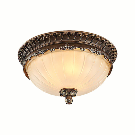 Traditional Bronze Flush Mount Ceiling Light Fixture With Frosted Glass Shade - 3 Lights 12/14/19