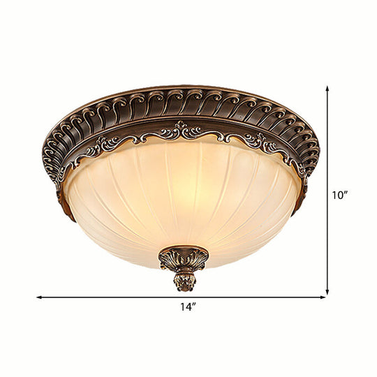 Traditional Bronze Flush Mount Ceiling Light Fixture With Frosted Glass Shade - 3 Lights