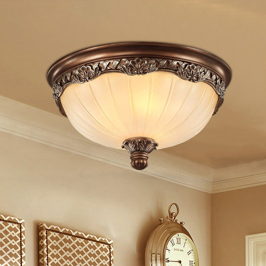 Classic Black Flush Ceiling Light With Frosted Glass Shade - 3 Lights 14/18 Wide Brown / 18