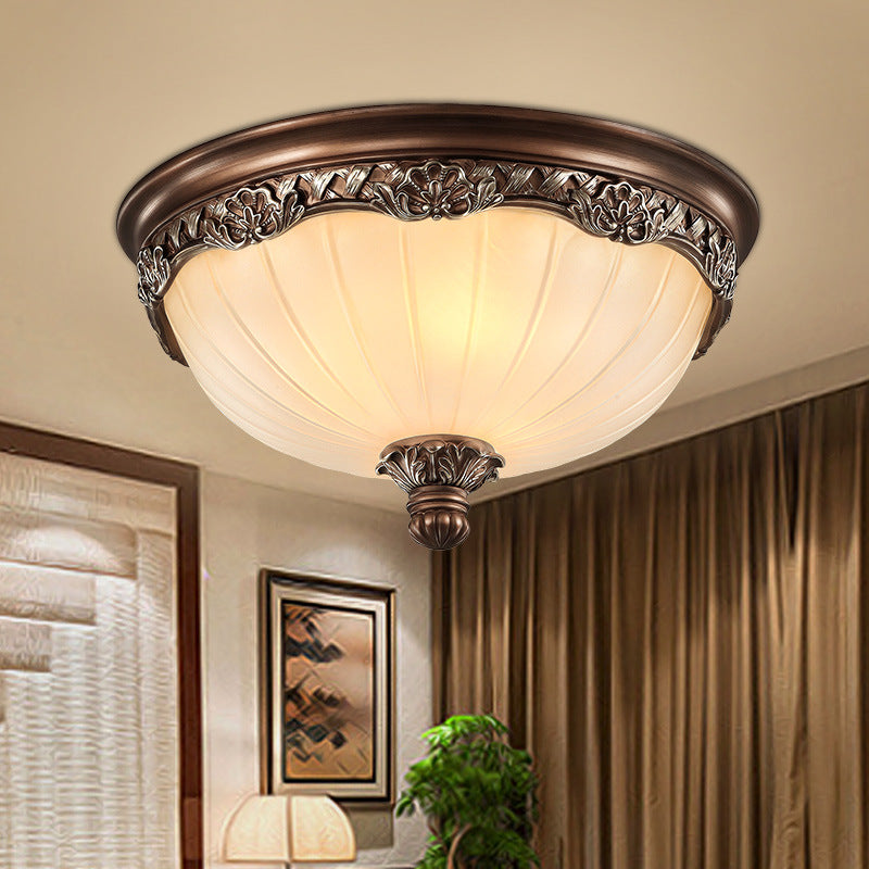 Classic Black Flush Ceiling Light With Frosted Glass Shade - 3 Lights 14’/18’ Wide