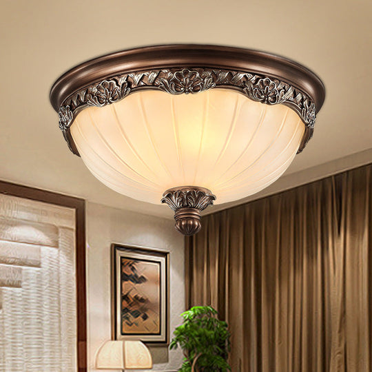 Classic Black Flush Ceiling Light With Frosted Glass Shade - 3 Lights 14’/18’ Wide