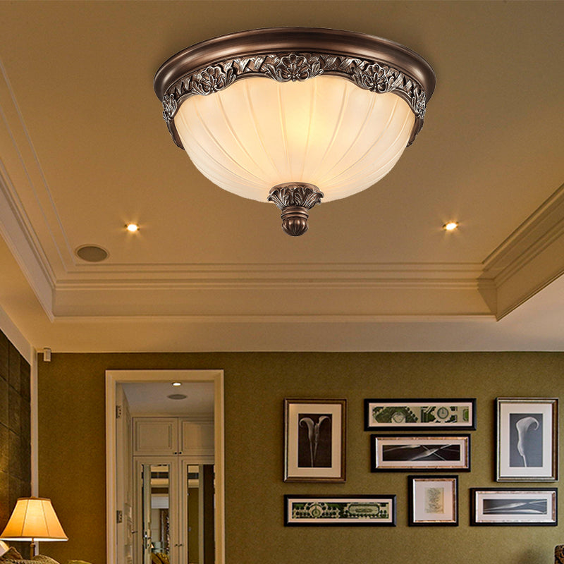 Classic Black Flush Ceiling Light With Frosted Glass Shade - 3 Lights 14/18 Wide Brown / 14