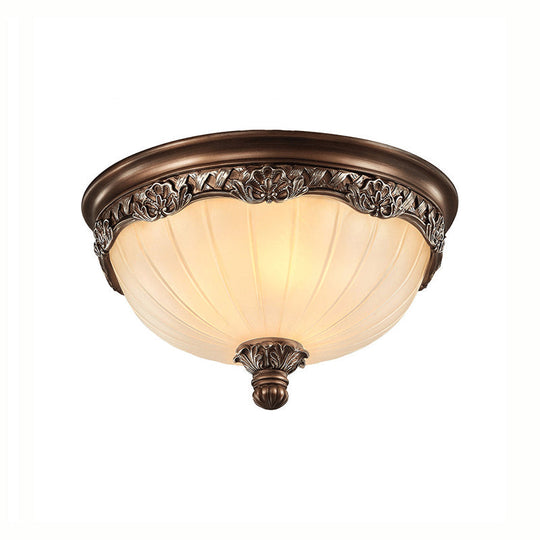 Classic Black Flush Ceiling Light With Frosted Glass Shade - 3 Lights 14/18 Wide