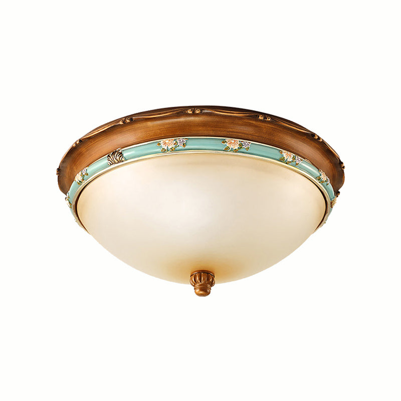 Traditional Brown Bowl Shaped Bedroom Ceiling Light Fixture - 3 Lights Frosted Glass