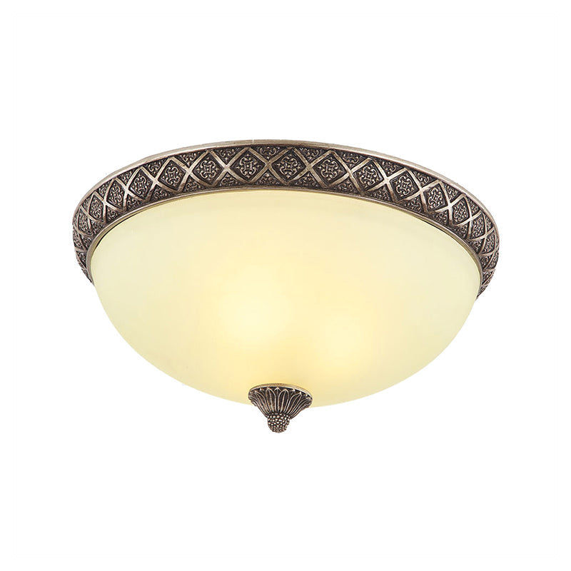 Frosted Glass Flush Mount Lamp With 5 Classic Lights - Brown Ceiling Lighting For Living Room