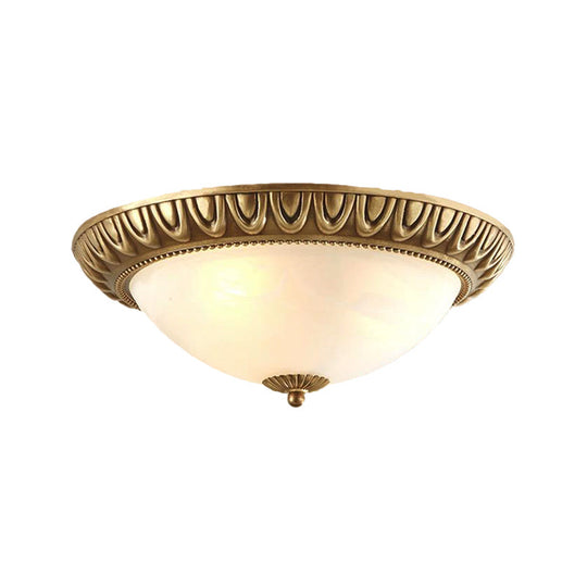 Traditional Frosted Glass Flush Mount Ceiling Light With 4 Brass Lights - Ideal For Living Room