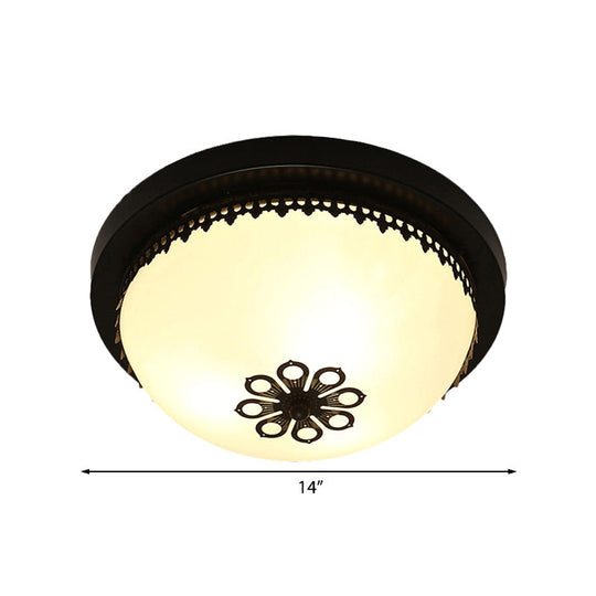 Classic Black Flush Ceiling Light Fixture 4 Lights Frosted Glass Bowl 14’/18’ Wide - Ideal For