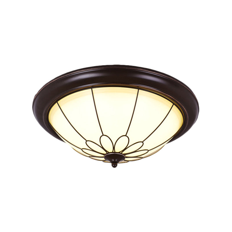Led Corridor Ceiling Flush Light Fixture - Classic Brown Bowl Frosted Glass Shade In Warm/White