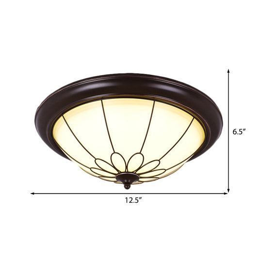 Led Corridor Ceiling Flush Light Fixture - Classic Brown Bowl Frosted Glass Shade In Warm/White