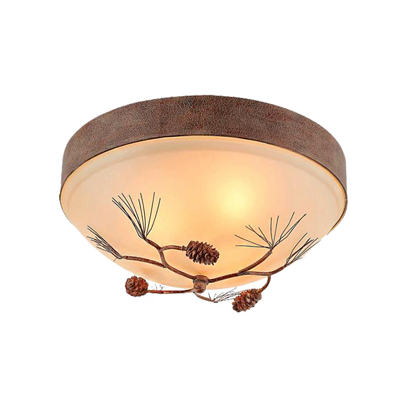 Traditional Beige Ceiling Light Fixture With Frosted Glass Drum Shade - 3 Lights For Bedroom