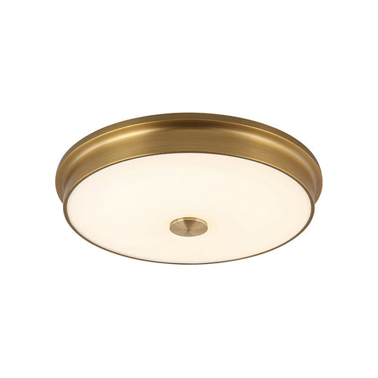 Led Drum Flush Mount Lighting White Glass Ceiling Fixture For Living Room In Warm/White Light
