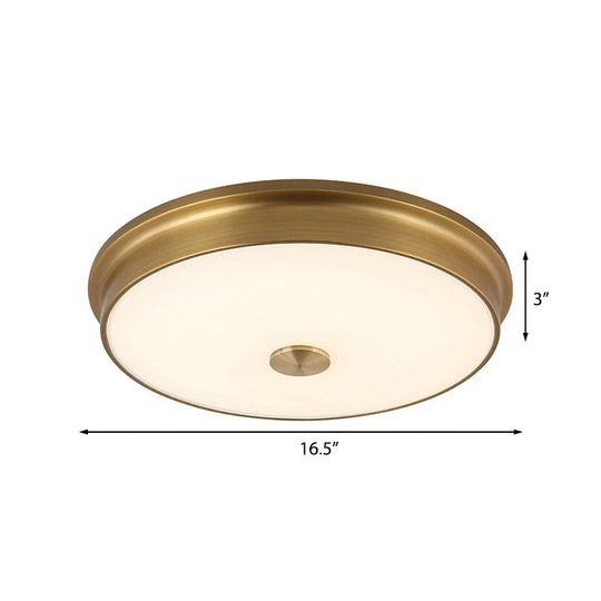 Led Drum Flush Mount Lighting White Glass Ceiling Fixture For Living Room In Warm/White Light