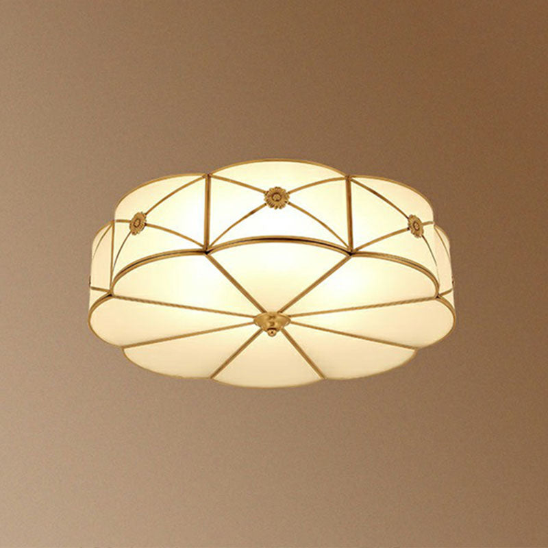 Colonial Chic Floral Bedroom Ceiling Mount Light - White Glass With Brass Finish 6 /
