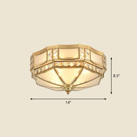 Octagonal Flush Mount Ceiling Light With Crystal Accent - Classic Brass Finish / 14