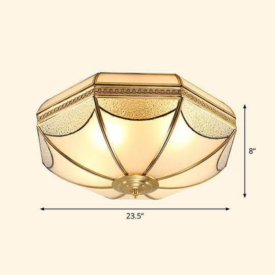 Sleek Dome Shaped Flush Mount Light With Simplicity Brass Finish Water And Frost Glass Flushmount