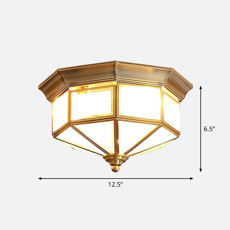 Frosted Glass Cap Ceiling Light With Brass Mount - Minimalist 2 - Bulb Flush Fixture For Corridors