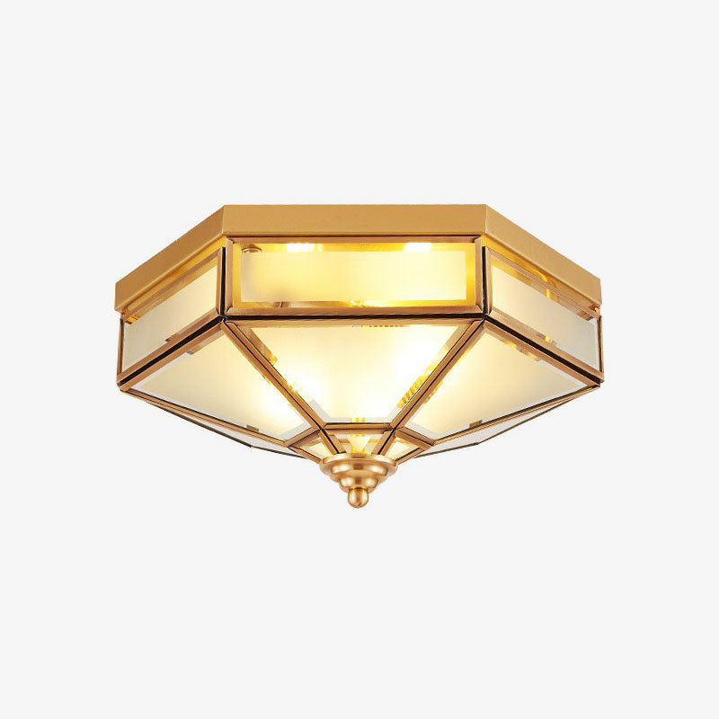 Frosted Glass Brass Hexagonal Ceiling Flush Light - Traditional Mount Lighting / 10.5