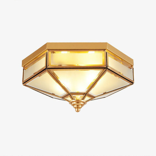 Frosted Glass Brass Hexagonal Ceiling Flush Light - Traditional Mount Lighting / 13’