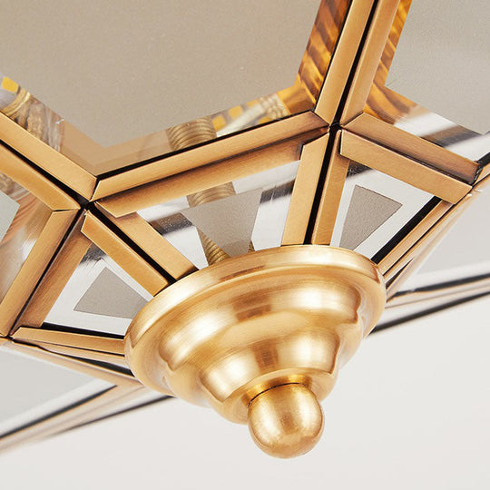 Frosted Glass Brass Hexagonal Ceiling Flush Light - Traditional Mount Lighting