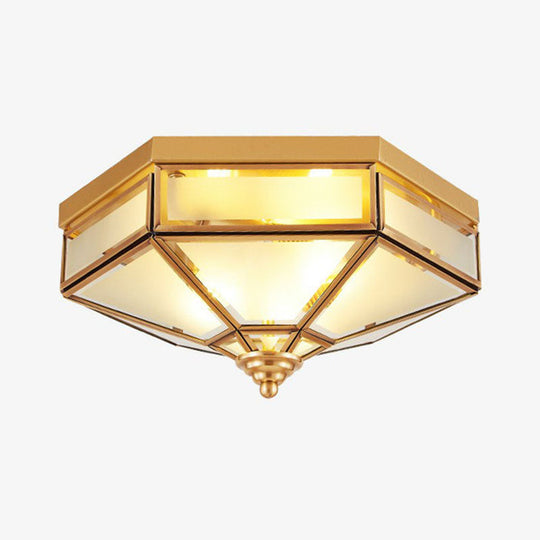 Frosted Glass Brass Hexagonal Ceiling Flush Light - Traditional Mount Lighting / 16.5