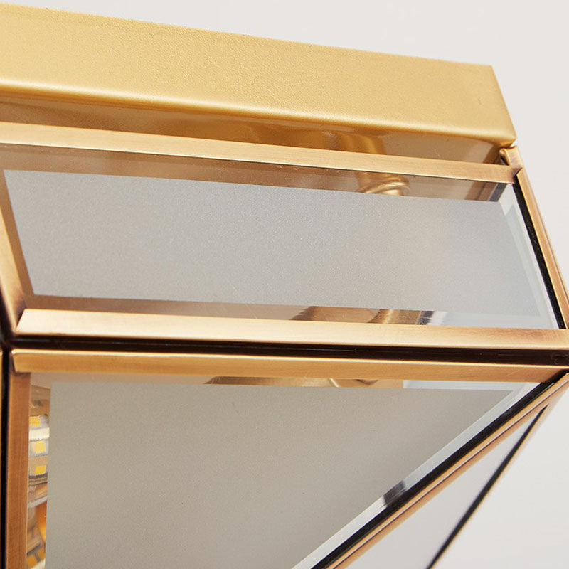 Frosted Glass Brass Hexagonal Ceiling Flush Light - Traditional Mount Lighting